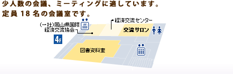 少人数の会議、ミーティングに適しています。定員18名の会議室です。